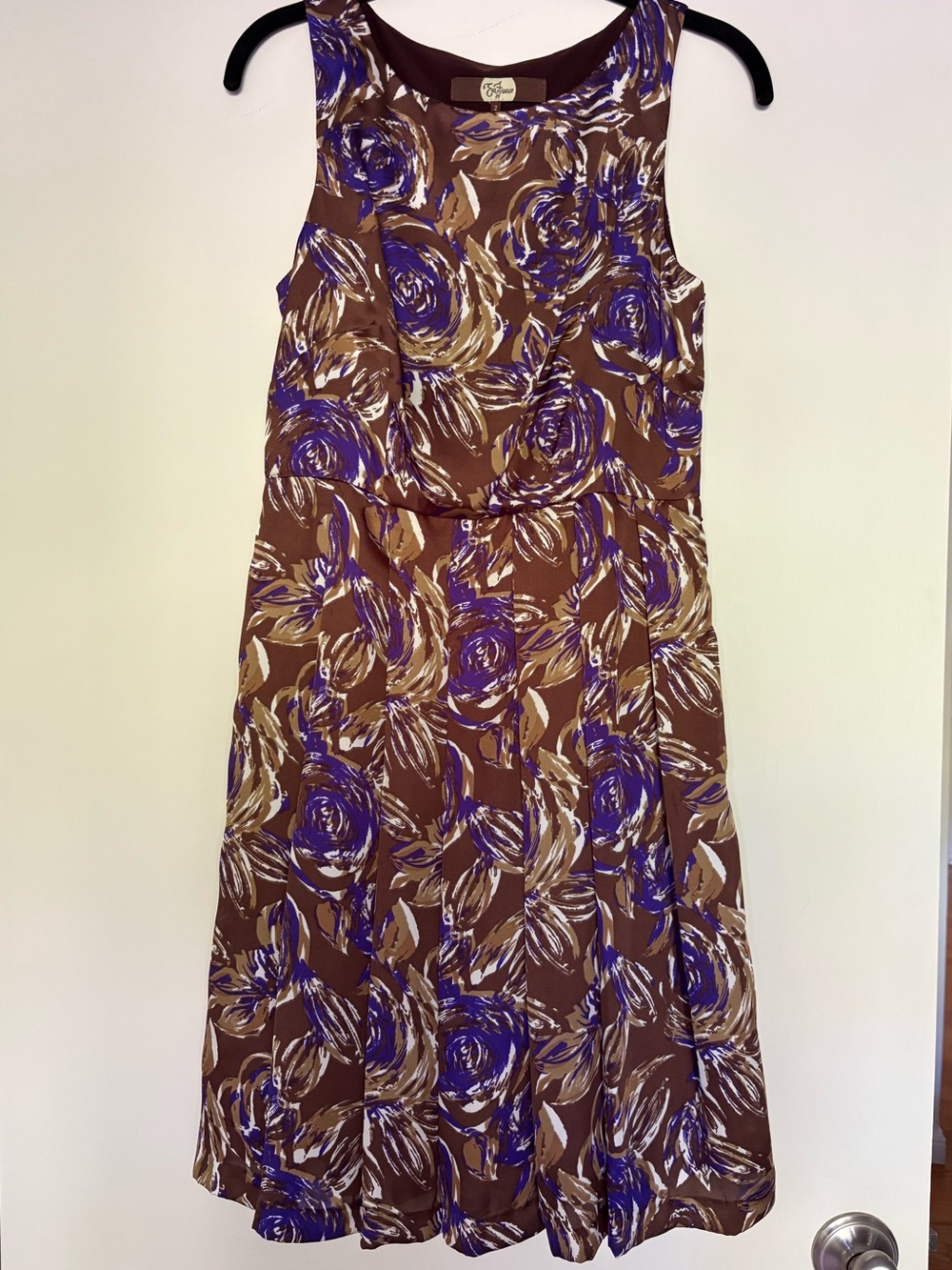 Eva Franco Brown Dress with Blue and Cream Floral Print
